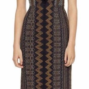 Tory Burch Black and Gold Geometric Midi Dress